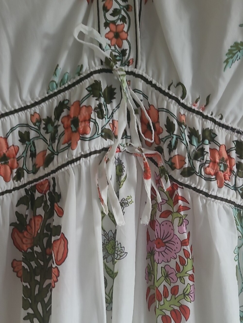 CeCe Maxi Floral Block Print Tiered White Dress with Pink, Green & Yellow Sz. M - Picture 4 of 16
